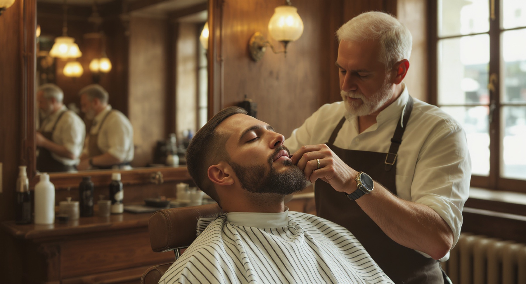 Barber giving a precise beard line-up