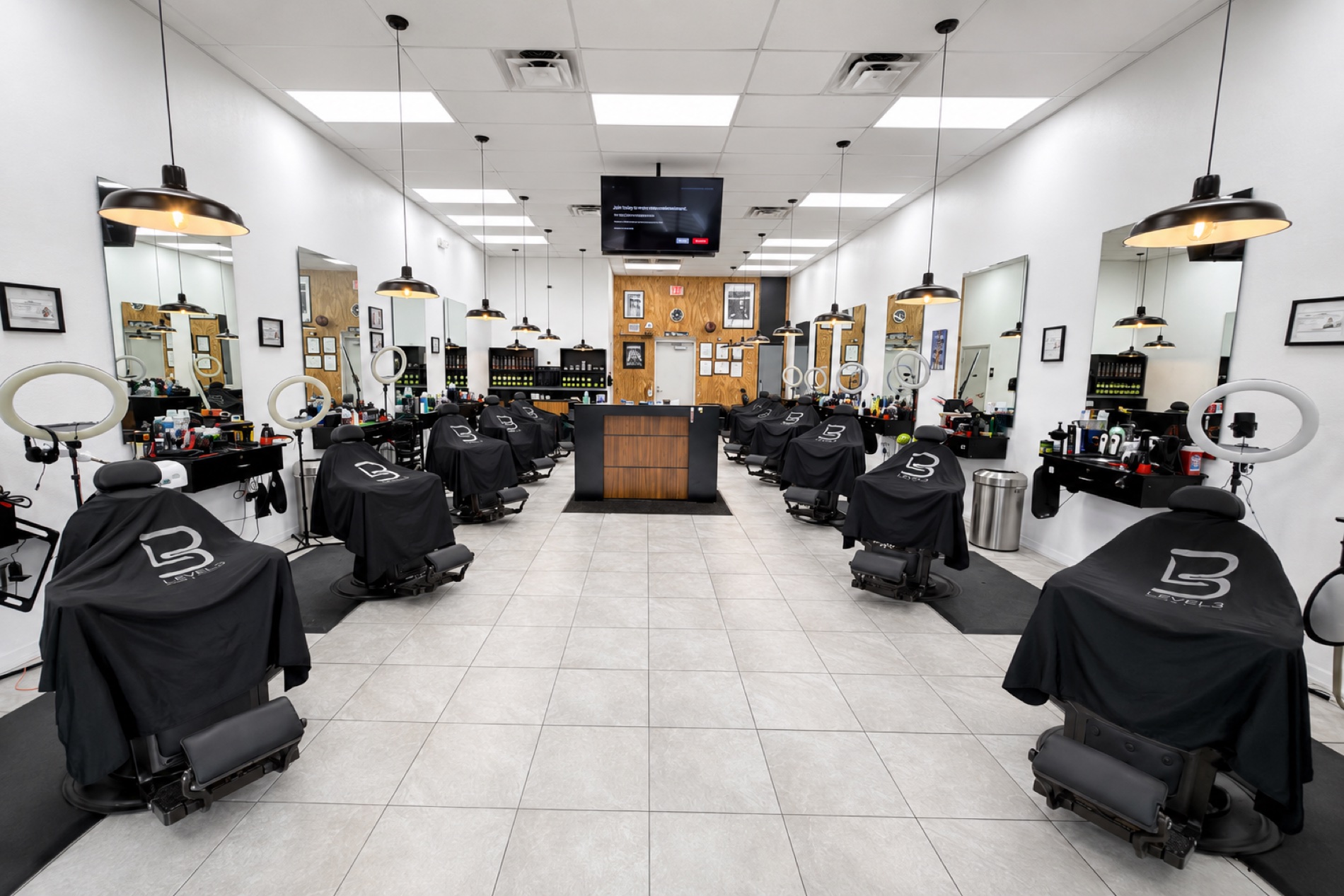 Inside Barber Shop — barber chairs and mirrors