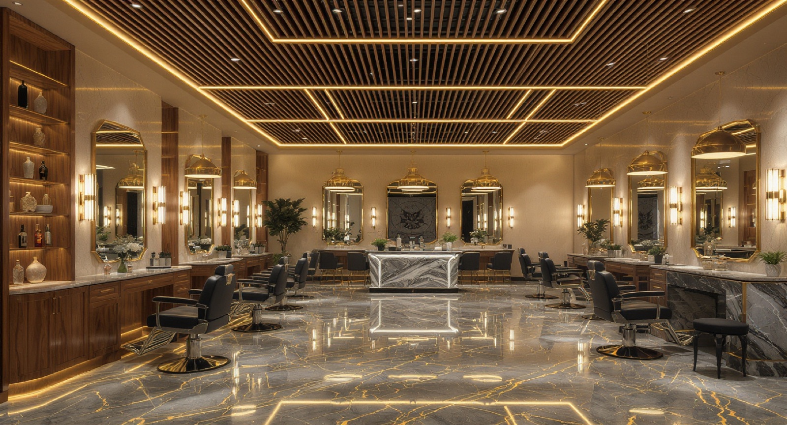 Premium barbershop lounge interior